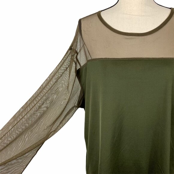 Gioano Netted Top 3X Deep Moss Sheer Net Sleeve - Picture 2 of 6